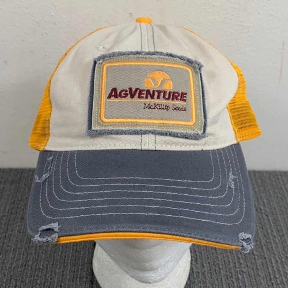 Agventure McKillip Seeds Trucker Hat Distressed Gray Yellow Mesh Back Strapback
